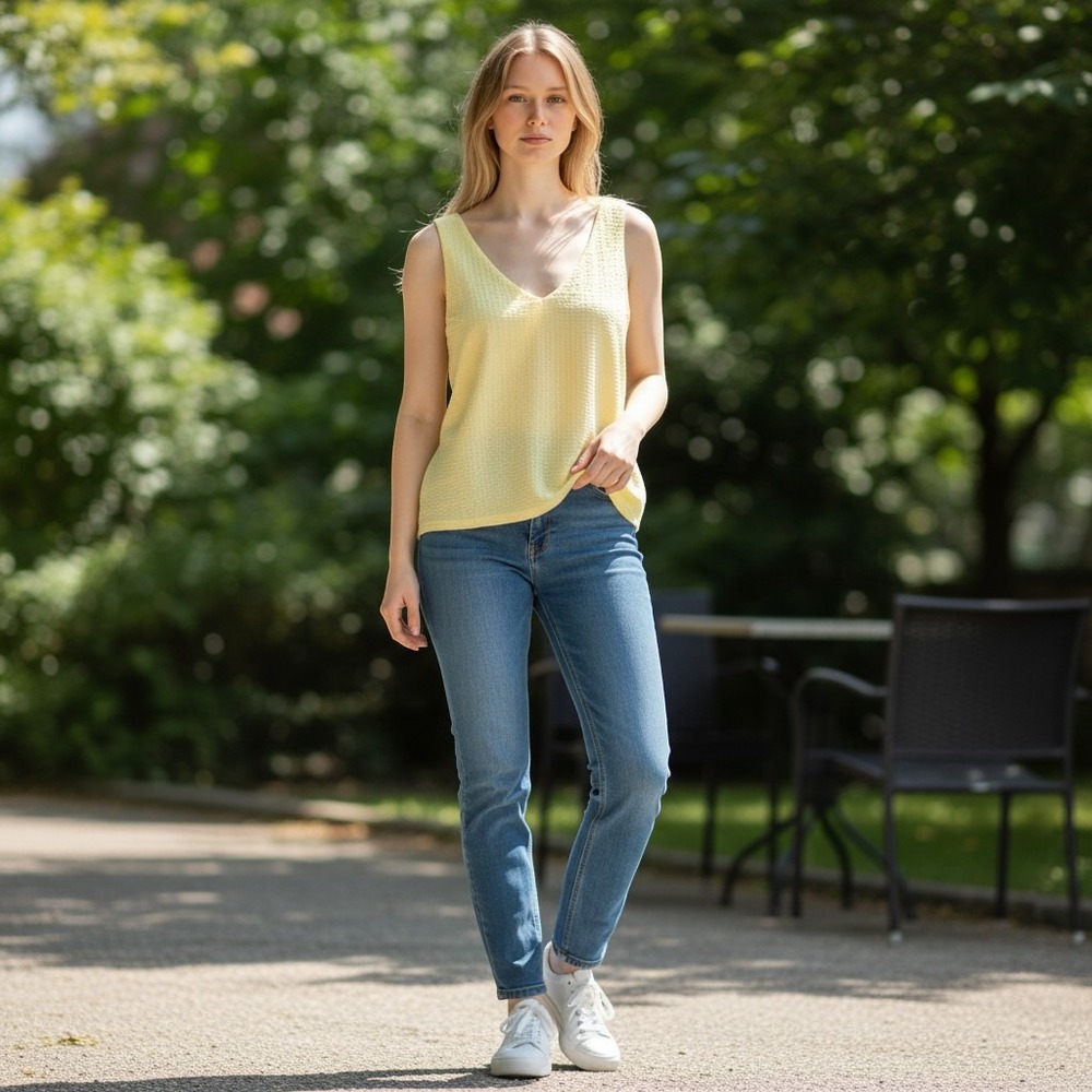 Vuori Villa Textured Crop Tank L Sunshine Yellow V-Neck VW1235 Quiet Luxury